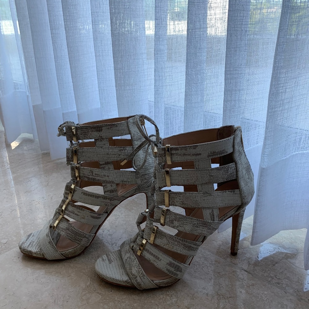 Vince Camuto Snakeskin Leather Lace Up Heels
